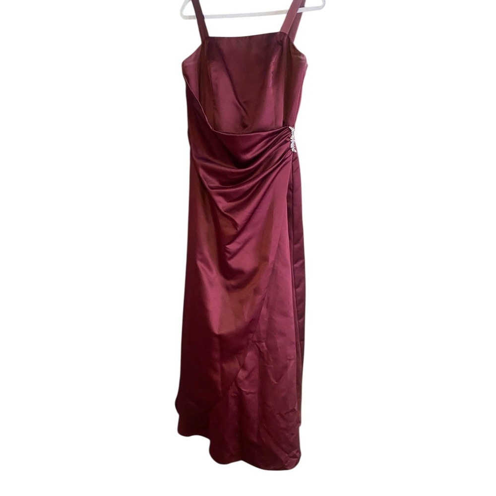 Davids Bridal Burgundy Satin Ruched Bridesmaid Formal Gown‎ Dress Size 14